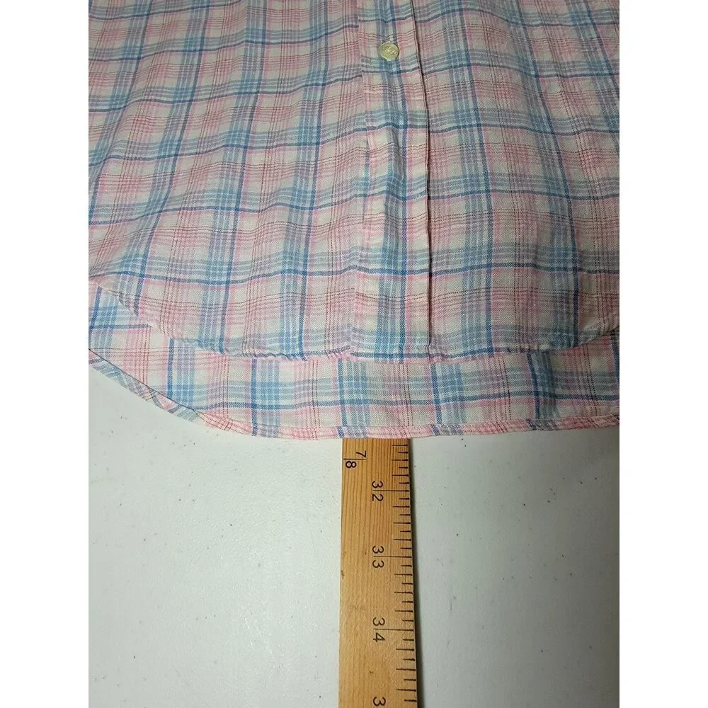 Brooks Brothers Irish Linen Pink & Blue Plaid Button Shirt - Medium - Picture 3 of 6